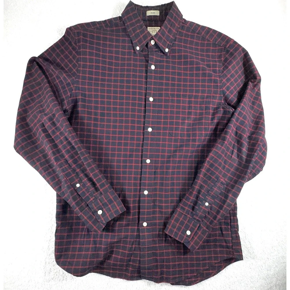 J.Crew Slim Fit American Pima Shirt Mens M Cotton Button Down Blue Red